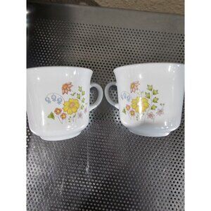 Corelle Meadow Corning Ware Floral Set Of 2 Coffee Mugs Cups Vintage